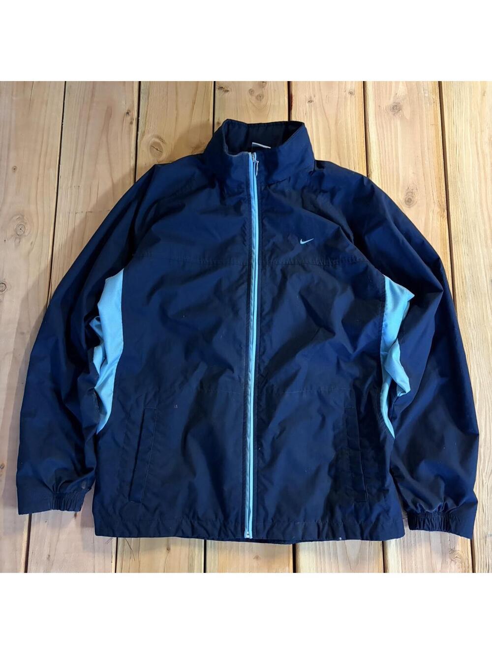 Nike Men's Vintage Navy and Blue Bomber Jacket Size Large Y2